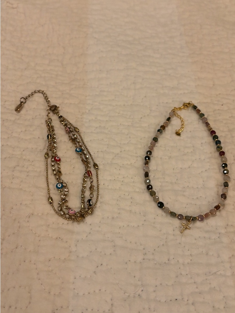 Gold-Tone Multi-Bead Anklet Set with Colorful Beads